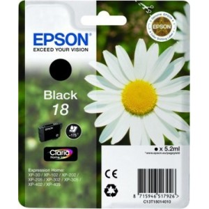 ORIGINAL EPSON 18 NEGRO, para impresoras Expression Home XP-102, XP-202, XP-205, XP-30, XP-302 PARA LA IMPRESORA Epson Expression Home XP-212 Tinteiros