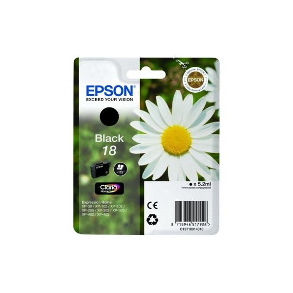 ORIGINAL EPSON 18 preto, para impressoras Expression Home XP-102, XP-202, 205-XP, XP-302, XP-302 ORIGINAL EPSON 18 preto, para impressoras Expression Home XP-102, XP-202, 205-XP, XP-302, XP-302