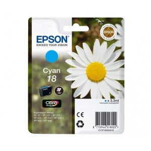 ORIGINAL EPSON 18 CYAN, para impresoras Expression Home XP-102, XP-202, XP-205, XP-30, XP-302 PERTENENCIENTE A LA REFERENCIA Epson 18 / 18XL Tinteiros