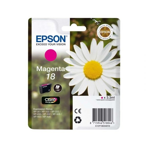 ORIGINAL EPSON 18 MAGENTA, para impressoras Expression Home XP-102, XP-202, XP-205, XP-302, XP-302 ORIGINAL EPSON 18 MAGENTA, para impressoras Expression Home XP-102, XP-202, XP-205, XP-302, XP-302