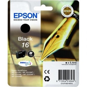 EPSON 16 NEGRO ORIGINAL ref. T1621 para impresoras Epson WorkForce WF-2010W, WF-2510, WF-2520NF,  WF-2530WF,  WF-2540WF PARA LA IMPRESORA Epson WorkForce WF-2650DWF Tinteiros