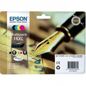 EPSON 16XL MULTIPACK Original ref. T1636 para impresoras Epson WorkForce WF-2010W, WF-2510, WF-2520NF,  WF-2530WF,  WF-2540WF PARA LA IMPRESORA Epson WorkForce WF-2520NF Tinteiros