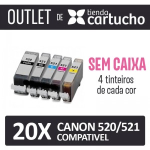 Outlet - Pack 20 Tinteiros Compativels Canon 520/521 Sin Caja PERTENENCIENTE A LA REFERENCIA Canon PGI520 / CLI521 Tinteiros