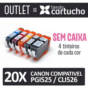 Outlet - Pack 20 Tinteiros Compativels Canon Pgi525 / Cli526 Sin Caja PERTENENCIENTE A LA REFERENCIA Canon PGI525 / CLI526 Tinteiros