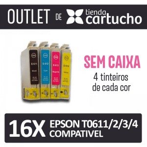 Outlet - Pack 16 Tinteiros Compativels Epson T0611/2/3/4 Sin Caja PERTENENCIENTE A LA REFERENCIA Epson T0611/2/3/4 Tinteiros