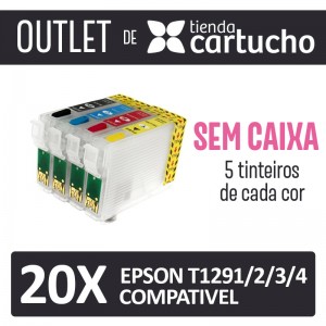 Outlet - Pack 20 Tinteiros Compativels Epson T1291/2/3/4 Sin Caja PERTENENCIENTE A LA REFERENCIA Epson T1291/2/3/4 Tinteiros