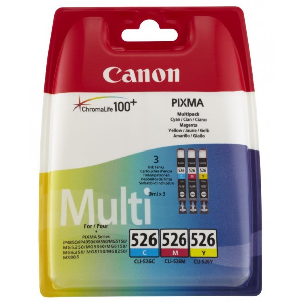 Canon CLI-526 C/M/Y colores PACK 3 Tinteiros originais. Canon CLI-526 C/M/Y colores PACK 3 Tinteiros originais.