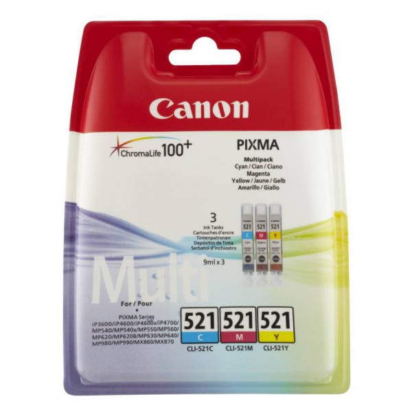 Canon CLI-521 C/M/Y colores PACK 3 tinteiros original. Canon CLI-521 C/M/Y colores PACK 3 tinteiros original.