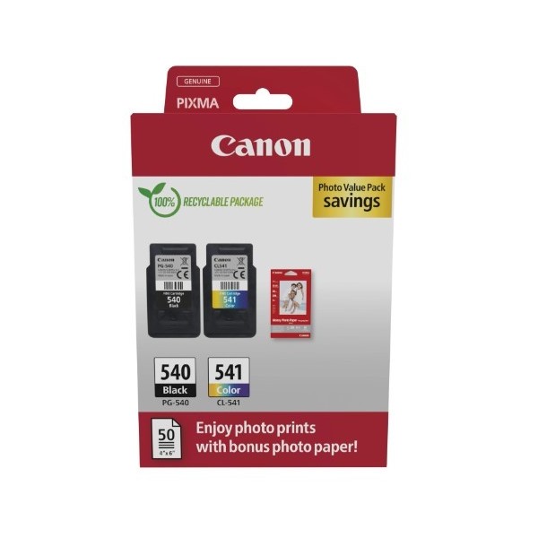 Pack Original Canon Pg540 + Cl541 + 50 Hojas De Papel Foto - 5225b013 Pack Original Canon Pg540 + Cl541 + 50 Hojas De Papel Foto - 5225b013