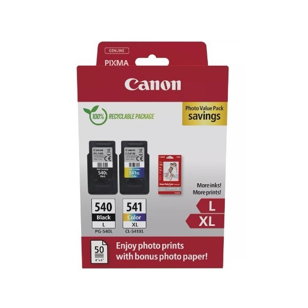 Pack Original Canon Pg540l + Cl541xl + 50 Hojas De Papel Foto - 5224b012 Pack Original Canon Pg540l + Cl541xl + 50 Hojas De Papel Foto - 5224b012