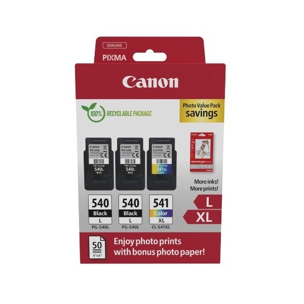 Pack Original Canon 2 Uds. Pg540l + 1 Ud. Cl541xl + 50 Hojas De Papel Foto - 524b015 Pack Original Canon 2 Uds. Pg540l + 1 Ud. Cl541xl + 50 Hojas De Papel Foto - 524b015